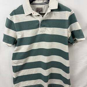 FatFace United Kingdom Green and White Striped Short Sleeve Rugby Polo Shirt